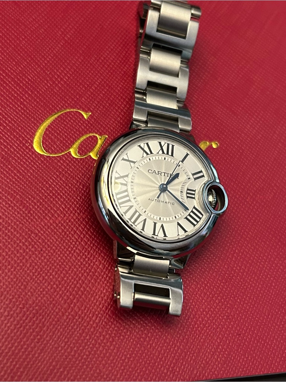 Cartier Stainless Steel Watch with Silver Dial and Blue Hands